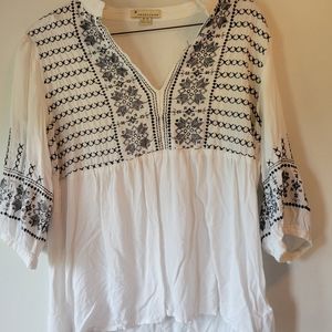 Black and white embroidered blouse